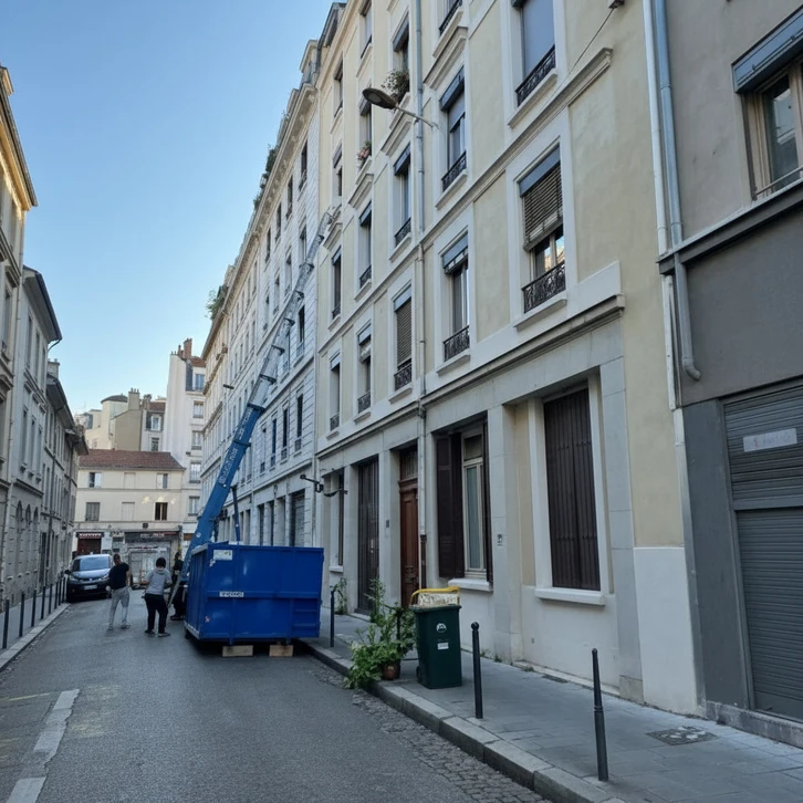 Chantier de rénovation intérieur, ouvrier équipé d'un casque rouge, lunettes de protection, masque respiratoire et casque antibruit utilisant un marteau-piqueur pneumatique pour démolir un mur en briques
